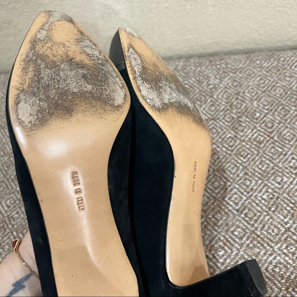 Salvatore Ferragamo Black Suede Textured Metallic Toe Kitten Heel Sz 10A Career - Picture 4 of 11